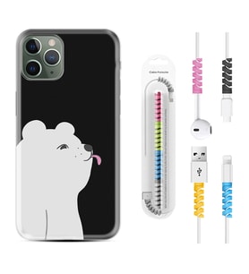 Apple iPhone 11 12 13 14 Pro Max Kılıf Kablo Koruma Spiral Silikon Panda Sevimli 1738
