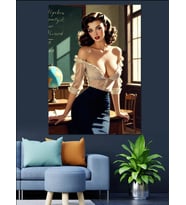 Retro Giyimli Kadın Sekreter Dekoratif Kanvas - Mdf Ahşap Tablo