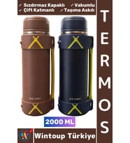 #Termos Kamp Outdoor Piknik Sızdırmaz Kapaklı Çift Katmanlı Vakumlu Taşıma Askılı Mug Termos 2000 ML