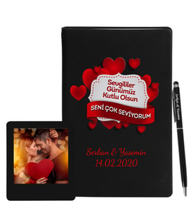 Sevgililer Gününe Özel Siyah Defter Kalem & Instagram Çerçeve Hediye Seti 5