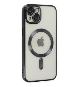 ALLY iPhone 14 Plus 6.7inç Renkli Kenar Lazer Çerçeveli Magsafe Uyumlu Silikon Kılıf (Siyah)