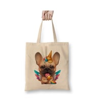 Fawn French Bulldog Ice Cream Unicorn 01 Beyaz Bez Çanta Uzun Saplı Alışveriş Çantası Plaj Çantası