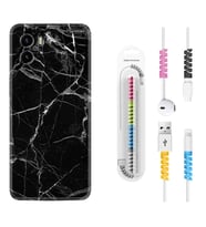 Vivo Y15S Y32 Y33S Y51 Y53S Kılıf Kablo Koruma Spiral Silikon Fragile Black Mermer 1378