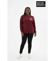 Kadın Büyük Beden Yelken Baskılı Bisiklet Yaka ince Sweatshirt SPR26BSWK956-11