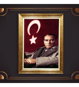 Altın Varaklı Çerçeveli Paspartulu Atatürk Tablo nl02A653 (Gold)