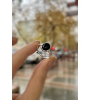 Gümüş 10x8 mm siyah onix taşlı yüzük