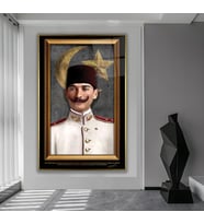 Metal Çerçeveli Atatürk Cam Tablo (Gold)