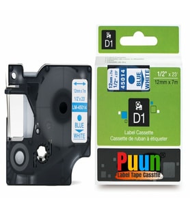 PUUN®Dymo D1 45014 S0720540 12MM x 7 Mt. Muadil Beyaz Etikete Mavi Yazı Şerit Etiket Kaseti (Çok Renkli)