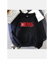 One Piece Red Logo Kapşonlu Sweatshirt (Siyah)