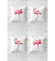 Pembe Flamingolar Desenli Gizli Fermuarlı Kırlent Kılıfı Koltuk Yastık Kılıfı Takım(4ADET) (Beyaz-Pembe)