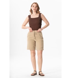 Beli Lastikli Rüzgar Kadın/Erkek Unisex Müslin Yazlık Şort Vizon Vzn