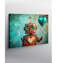 Kanvas Tablo Balon Tutan Sevimli Robot