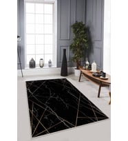 Siyah Prizma Kaymaz Tabanlı Makinede Yıkanabilir Halı RV028 - 100 x 160 cm