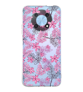 PrintiFy Huawei Nova Y90 Uyumlu Kamera Korumalı Floral Pembe Tasarımlı Şeffaf Silikon Kılıf