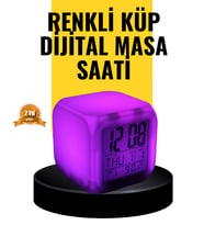 7 Renk LED LED'li Alarmlı Dijital Küp Masa Saati Termometreli