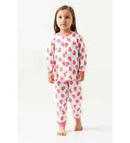 Miniğimin Cicileri Kalp Baskılı Pamuklu Kız Çocuk Çıtçıtlı Pijama Takımı - Gül