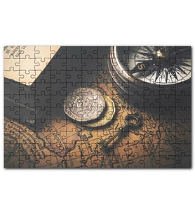 Cakapuzzle Eski Harita Madeni Paralar Pusula Anahtar Puzzle Yapboz MDF (Ahşap) (120 Parça)