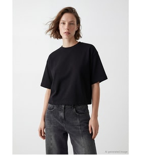 LC WAIKIKI Siyah Bisiklet Yaka Oversize Kadın Tişört