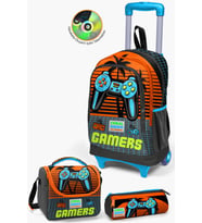 Coral High Kids Gri Turuncu Gamer Desenli Çekçekli 3'lü Çanta Seti SET0123946