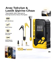 10000mAh Akü Takviyeli Hava Pompası Kompresör Powerbank 150 PSI LED Fener Akıllı Basınç