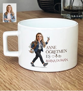 Kişiye Özel Karikatürlü Anne Öğretmen Eş Lüks Fincan Anneler Günü Hediyesi