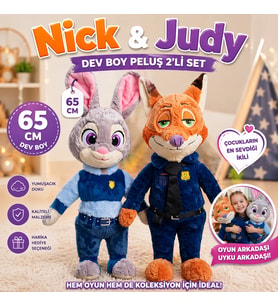 65 CM Dev Boy Nick ve Judy Peluş Oyuncak 2’li Set Yumuşacık Özel Koleksiyon