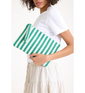 Premium Kadın Pamuk Dokuma Astarlı Renkli Clutch Portföy El Çantası (Yeşil)