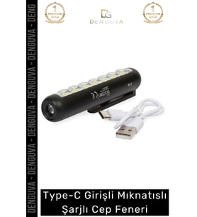 Premium Seri 4 Modlu 70 Metre Mesafeli 1200 mAh Type-C Girişli Mıknatıslı Şarjlı Cep Feneri