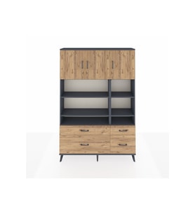 Arges Dolap 10 Raflı 4 Çekmeceli 3 Kapaklı 132x30x195 Antrasit-Çam/Çam