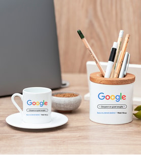 Kişiye Özel Google Tasarım Esprili Türk Kahvesi Fincanı ve Kalemlik
