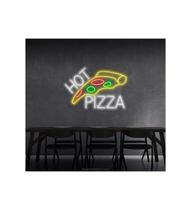 HOT PİZZA Yazılı ve Pizza Şekilli Neon Tabela