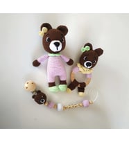 Pijamalı Ayıcık Kız Bebek Yenidoğan Set Amigurumi Organik Oyuncak