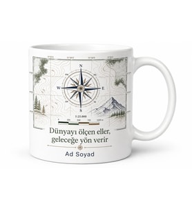 İsimli Harita Ölçeği Desenli Haritacı Kupası Hediye Bardak Özel Tasarım