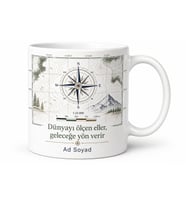İsimli Harita Ölçeği Desenli Haritacı Kupası Hediye Bardak Özel Tasarım