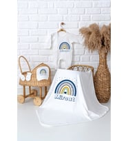 Pia Baby Premium  %100 Pamuk İsme Özel Erkek Bebek Hastane Çıkışı Tulumlu Bebek Hediye Seti 5091-05 (Ekru)