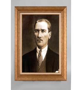 Altın Varaklı Çerçeveli Paspartulu Atatürk Tablo a687 (Gold)