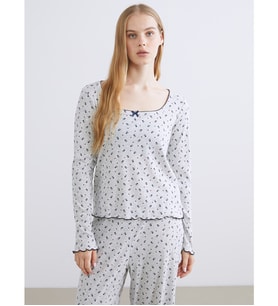 LCW Young Gri U Yaka Çiçekli Kadın Pijama Takım