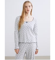 LCW Young Gri U Yaka Çiçekli Kadın Pijama Takım