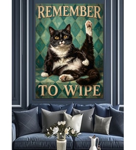 Remember To Wipe Kedi Dekoratif Kanvas - Mdf Ahşap Tablo