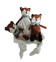 Müslin Kumaşlı Çizmeli Tilki Yeni Doğan Takımı Amigurumi Organik Oyuncak