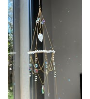 Kristal Kuvars Sun Catcher 6 - Güneş Tutucu, Güneş Yakalayıcı, Doğal Taşlı, El Yapımı (Beyaz)