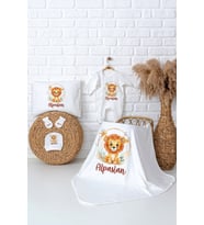 Pia Baby Premium İsim Baskılı %100 Pamuk Tulumlu Yenidoğan Erkek Bebek Hastane Çıkışı Hediyesi 5003-03 (Ekru)