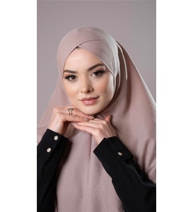 Bej Pratik Hazır Geçmeli Tesettür Eşarp Pamuk Caz Kumaş Tek Katlı Çapraz Hijab 2305_12