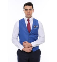 Mavi Yakalı Desensiz Erkek Yelek - Wessi