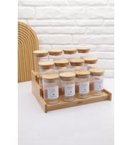 Bambu Standlı 12'li Cam Baharatlık Seti 300ML, şık ve kullanışlı tasarım