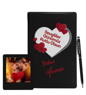 Sevgililer Gününe Özel Siyah Defter Kalem & Instagram Çerçeve Hediye Seti 4