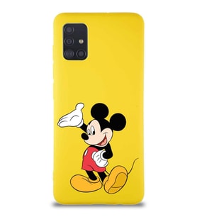 Samsung Galaxy A51 Soft Premier Kapak Mickey Mouse-C Tasarımlı Silikon Kılıf - Sarı (Şeffaf)