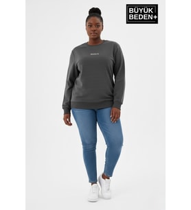 Kadın Büyük Beden Orta Brooklyn Baskılı Bisiklet Yaka İnce Sweatshirt SPR26BSWK956-8