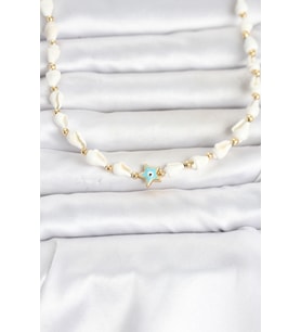 Doğal Deniz Kabuğu Dizili Nazarlı Mavi Yıldız Model Kolye