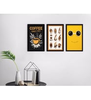 BK Home Coffee Tasarımlı Dekoratif 3’lü Ahşap Siyah Çerçeveli Tablo-2